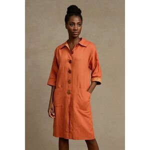 Women's Coral 100% Linen Long Jacket - Fully lined with‎ Button Closure